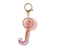 ARFUKA Initial Letter Keyring Pink Fluffy Pom Pom Keychain Alphabet Pendant Bag Charm for Keys, Backpack, Bag - Ideal for Sister, Besties, Mom on Birthday, Christmas (Letter J)