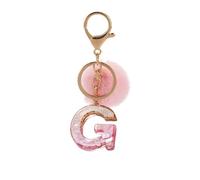 ARFUKA Initial Letter Keyring Pink Fluffy Pom Pom Keychain Alphabet Pendant Bag Charm for Keys, Backpack, Bag - Ideal for Sister, Besties, Mom on Birthday, Christmas (Letter G)