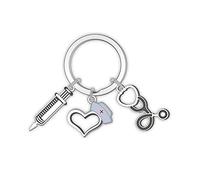 ARFUKA Keyring Nurse Syringe Stethoscope Pendant Keychain Metal Key Ring Christmas Birthday Gift Key Chain for Men and Women