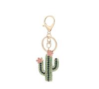 ARFUKA Keyring Rhinestone Cactus Keychain with Pink Flower Pendant Keychain Bag Charm for Keys, Purses, or Accessories