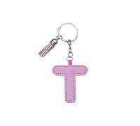 ARFUKA Letter Keyring with Colored PU Leather Tassel Pendant Alphabet T Keychain- Cute Bag Charm, Backpack Decoration Accessories for Women & Men