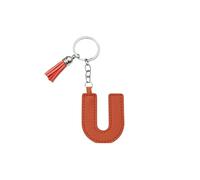 ARFUKA Letter Keyring with Colored PU Leather Tassel Pendant Alphabet U Keychain- Cute Bag Charm, Backpack Decoration Accessories for Women & Men