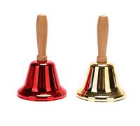 ARFUKA Metal Handbell Christmas Rattle Bell Tea Hand Bell Service Bell School Wood Handle Hand Bell for Wedding Events Christmas Pack of 2