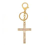 ARFUKA Rhinestone Sparkling Cross Keyring Religious Keychain Charm Bag Purse Charm for Handbags, Backpacks, Car Keys Christian Faith Accessory for Her/Him Gold