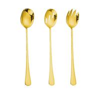 ARFUKA Salad Servers Salad Serving Sets Stainless Steel 11" Buffet Salad Spoon and Salad Fork Dishwasher Safe Large Metal Serving Utensils Gold, Set of 3