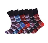ARG 6 Pairs Non Elastic Diabetic Mens Socks Easy Grip Loose Soft Top Rich Cotton Sock Smooth Toe Seem Non Elastic Cuff 6-11 one size UK(Striped)