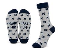 ARG Men’s Funny Airplane Pattern Novelty Socks - “Ready for Take Off” Travel Gift Socks Funny Aeroplane Gift Grey, UK Size 6-11, EU 39-46