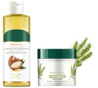 Argan Hair Oil from Morocco (200ml) & Wheat Germ Anti-Ageing Night Cream (50g) | Non-Sticky Hair Oil for Frizz-Free, Stronger Hair & Night Cream to Reduce Fine Lines & Dark Spots