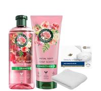 Argan Oil Hair and Body Care Set - Oil Shampoo 350ml and Conditioner 250ml + Moisturizing Beauty Bar + Soft White Washcloth - Nourishing Hair & Skin Care Bundle (Rose)