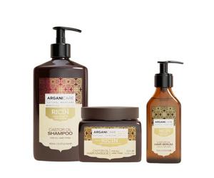 ARGANICARE | Shampoo + Mask + Castor Serum | Growth Accelerator | Soothes the scalp | Nourishes and Strengthens the Scalp | Strong and Shiny Hair | 400ML + 500ML + 100ML