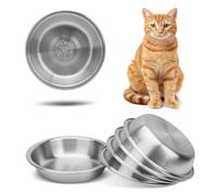 ARGCONNER 6 Pcs Stainless Steel Cat Bowls, Metal Cat Bowls Whisker Friendly, 5.5Inch Shallow Wide Cat Food Dishes, Replacement Basic Cat Plates