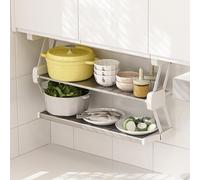 ARGENTFLUX Dish Drainer Rack, 2 Tier Lifting Pull Down Shelf, Stainless Steel Retractable Dish Rack System for Under Hanging Cabinet, Bear 10kg/22lbs,