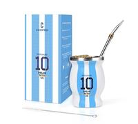 Argentina Captain No.10 Yerba Mate Gourd, Double-walled Stainless Steel Vacuum Insulated Mate Cup for Keep Hot/Ice Coffee, Water, Tea and Beer, with Bombilla Straw, Cleaning Brush