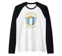 Argentina en Mi Corazón Patriotic Heart with Sun and Flag Raglan Baseball Tee
