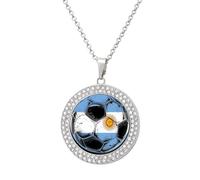 Argentina Flag Football Soccer Sport Multicolored Diamond Necklace Dainty Round Pendants Jewelry for Women Silver-style