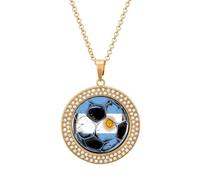 Argentina Flag Football Soccer Sport Multicolored Diamond Necklace Dainty Round Pendants Jewelry for Women Golden-style