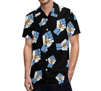Argentina Flag Resist Mens Long Sleeve Button Up Shirts Hawaiian Printed Beach Shirt Casual Tops