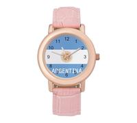 Argentina Flag Women's Wrist Watch Easy Reader with Leather Strap Analog Display Wonderful Ladies Gifts
