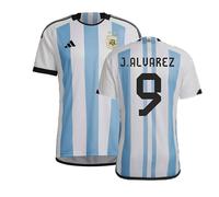 Argentina Men's Mens 2022 - 2023 Home Shirt - J.Alvarez 9 in White | Size: Medium Argentina White M