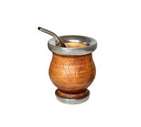 Argentine Artisan Mate Glass, Handmade in Carob Wood with Stainless Steel Rim and Base, Matte with Bulb, Gourd Mate Mug