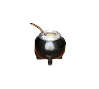 Argentine Artisan Mate Made of Natural Pumpkin and Black Leather, Matte with Steel Bulb, Yerba Mate Gourd Cup, Mate Becher, Mate Cup