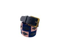 Argentine Belt Handmade Leather Belt Men Women Premium Unisex Black Leather Embroidered Designer Polo Leather Belt Gaucho Belt Buckle in Antique Style, Navy & Pink, M= 80, 85, 90, 95