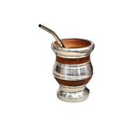 Argentine Carob Wood Matt, Argentine Mate with Stainless Steel Bulb, Handmade by Argentine Artisans, Pumpkin Gourd Cup