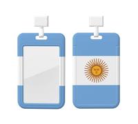Argentine Flag ID Badge Holder with Lanyard-Vertical Card Protector Clear ABS Hard Shell, Retractable Reel for Work Office
