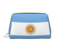 Argentine Flag Leather Hand-Held Zipper Makeup Bag Pen Case Stationery Box Lipstick Pouch Toiletry Bag