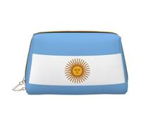 Argentine Flag Leather Hand-Held Zipper Makeup Bag Storage Bag for Miscellaneous Items Pen Case