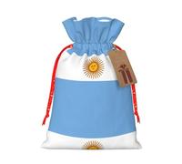 Argentine Flag Print Christmas Burlap Gift Bag With Drawstring, Present Small Favor Pouch For Birthday Parties-S Size
