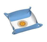 Argentine Flag Print Leather Catchall Tray,Desk Organizer for Keys,Wallet, Valet Tray for Home,Office