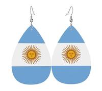 Argentine flag Printed Dangle Leather Earrings, Reversible Statement Jewelry with Silver Plated Hooks