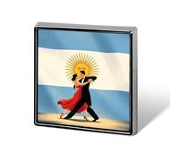 Argentine Flag Tango Novelty Brooches & Pins Square Personalised Metal Lapel Badge with Butterfly Clutch Clasp