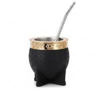 Argentine Mate, Black Imperial Argentine Mate Cup - Stainless Steel Pumpkin with Carved Rim & Straw, Insulated for Hot/Cold Drinks