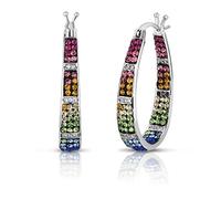 ARGENTO REALE inside out oval crystal Hoop earrings,Crystal Hoop Earrings for women, M, Metal, crystal