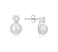 Argento Silver Classic Bridal Crystal and Pearl Stud Earrings - Silver