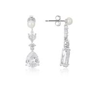 Argento Silver Crystal Bridal Pearl Drop Earrings - Silver