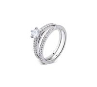 Argento Silver Double Band Solitaire Ring - 50