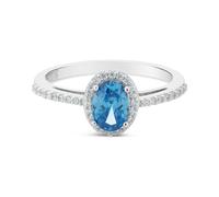 Argento Silver Light Blue Oval Halo Ring - 54