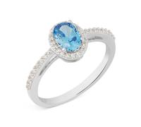 Argento Silver Light Blue Oval Halo Ring - 60