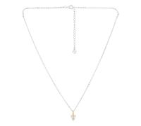 Argento Silver Two Tone Bar CZ Heart Necklace - Silver