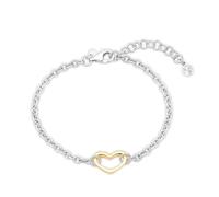 Argento Silver Two Tone Heart Bracelet - Silver