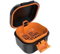 ARGOMAX Denture Bath Box with Strainer Basket, Leak-Proof Black Orange | For dentures, retainers, aligners and mouth guards; airtight seal, lift-out basket, compact travel size, BPA-free plastic