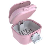 ARGOMAX Leak Proof Denture Bath Cup, Portable Soaking Denture Box, Denture Bath Case with Strainer, for Dentures and Braces, Upgraded Version with Storage Compartment (Pink + White).