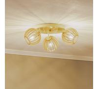 Argon Paz ceiling lamp in white with wooden slat balls, 3-bulb.