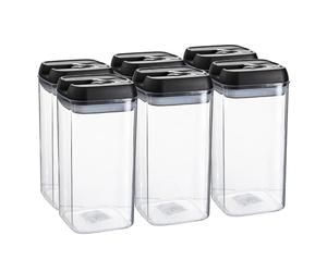 Argon Table Food Storage Containers with Airtight Flip Lock Lids - 1200ml - Black - 6 Pack - Plastic Kitchen Storage Tupperware Pantry Food Organiser for Cereal, Oats, Sugar, Coffee, Biscuits, Tea