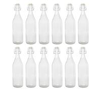 Argon Tableware 1.1 Litre Glass Bottles with Swing Top - Clear - 12x Reusable Empty Water Wine Milk Olive Oil Juice Gin Home Brew Brewing Drinking Fridge Dispenser Storage Jars with Stopper Lid