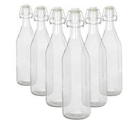 Argon Tableware 1.1 Litre Glass Bottles with Swing Top - Clear - 6x Reusable Empty Water Wine Milk Olive Oil Juice Gin Home Brew Brewing Drinking Fridge Dispenser Storage Jars with Stopper Lid