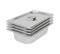 Argon Tableware 1.5L Gastronorm Containers with Lids 1/4 GN - Pack of 4 | 1/4 GN Pans with Lids, Pack of 4, 65mm Deep, 1.5L, Stainless Steel, Dishwasher Safe, Catering & Buffet Use